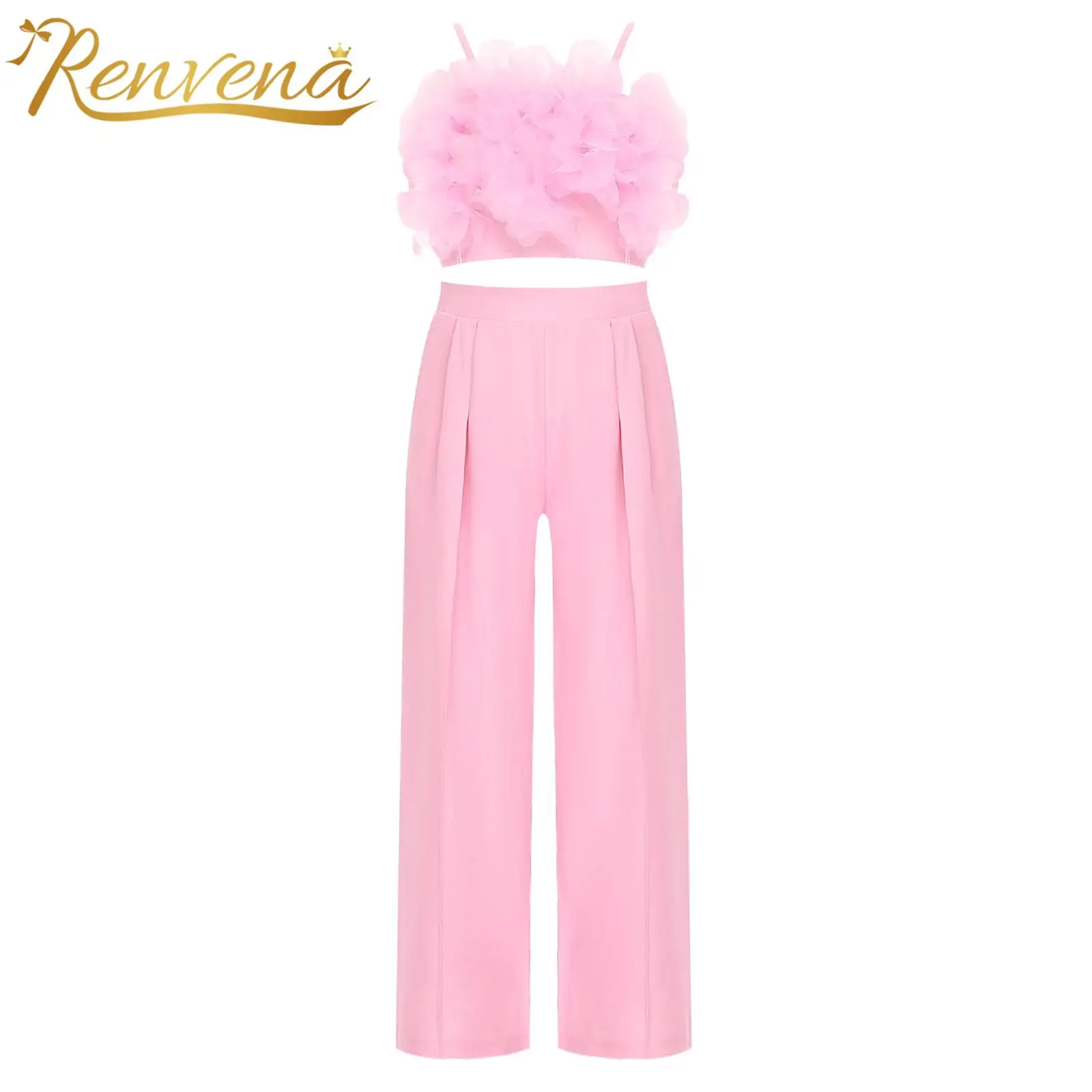 

Детский танцевальный костюм, элегантные комплекты одежды для девочек, кружевной сетчатый жилет с цветочным принтом, длинные штаны, одежда для детей от 4 до 7 лет, наряд для дня рождения