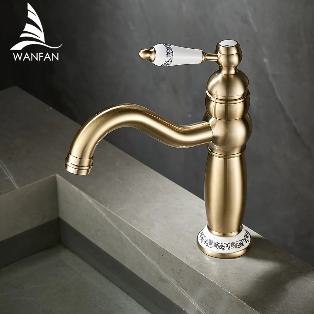 النمط الأوروبي العتيق ثقب واحد النحاس الرجعية صنبور الساخن الباردة مغسلة حوض صنبور مع صمام السيراميك الأساسية متر #2