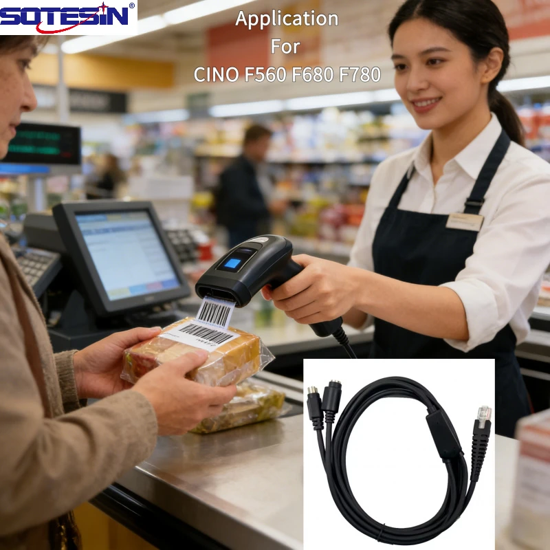 Cable Sotesin de 2M de PS2 a RJ50 para Escáner de Códigos de Barras, Cable de Cobre Puro para Escáner de Códigos QR para Colector CINO F560 F680 F780