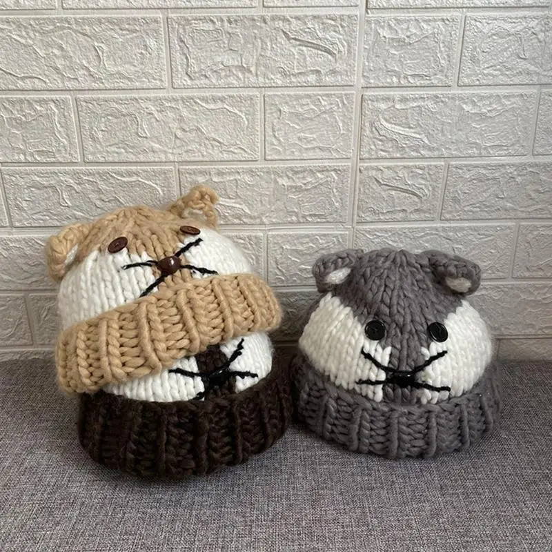 لآذان القط القبعات لطيف الكروشيه مضفر قبعة متماسكة الاتجاه الدافئ كل مباراة الصوف متماسكة قبعة شخصية آذان الحلو باوتو #4