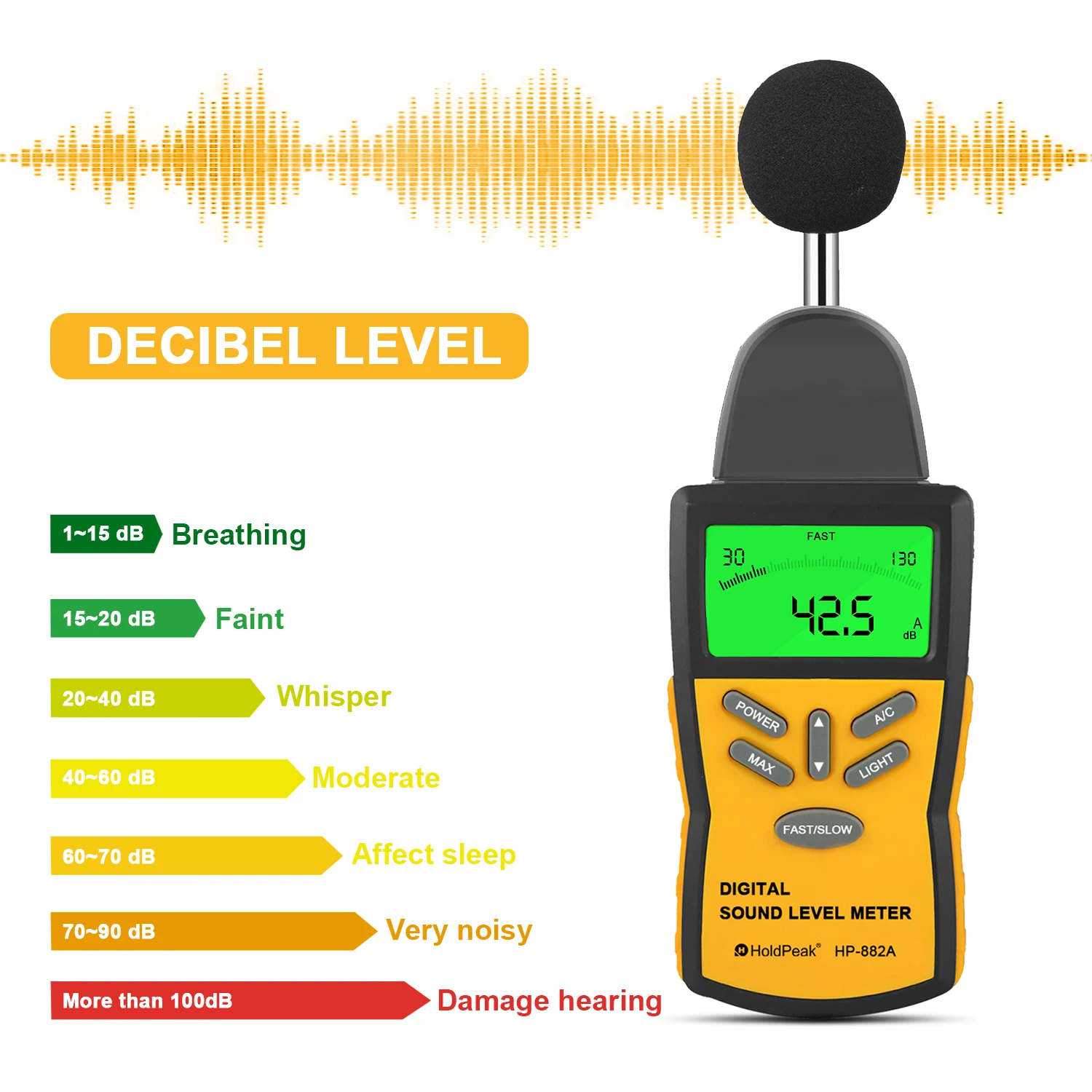 

For Professional Acoustic Analysis High-Precision Sound Level Meter HP-882A - With A/C Weighting, Digital Outputs Functionality