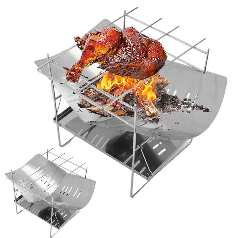 Folding Campfire Grill Barbecue Rack Camping Fire Pit Outdoor Wood Stove Burner Portable Camping Grill for Home BBQ