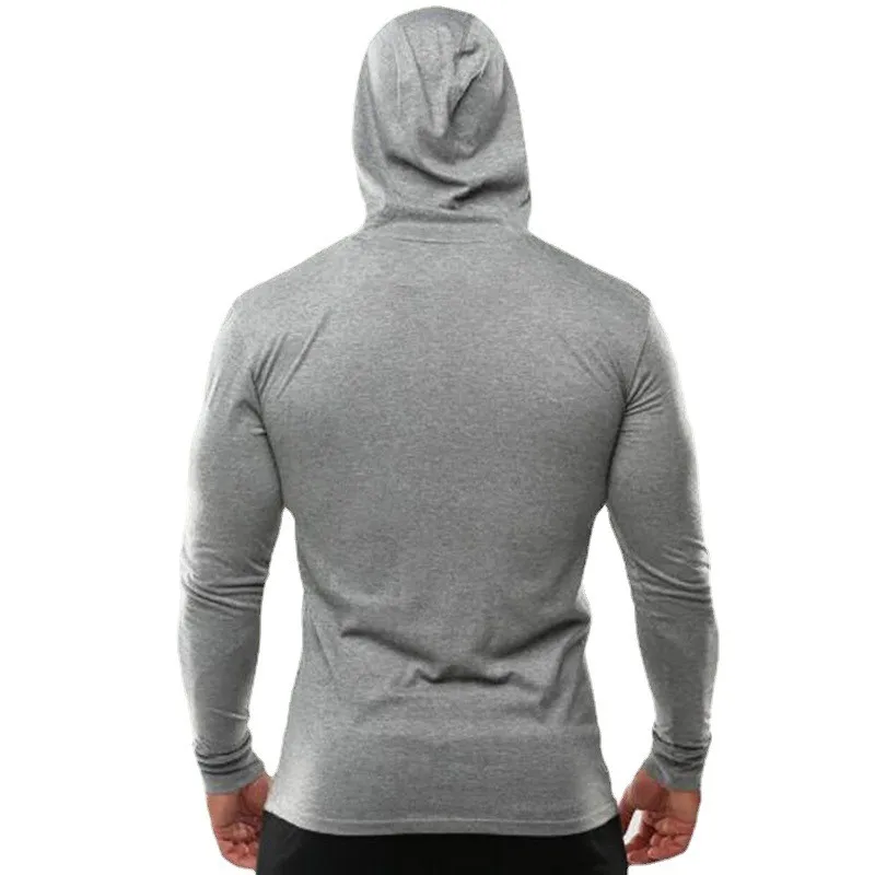 Black Bat Print Mens Fitness Pullover Sport Long Sleeve Slim Fit Hooded Shirt Gym Bodybuilding Muscle Cotton Breathable Hoodie