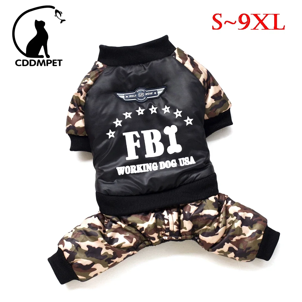 S to 9XL Large Dog Jacket Winter Warm Dog Clothes for Small Dogs Thicken Puppy Jumpsuit Camouflage FBI Big Dog Coat Pet Customes