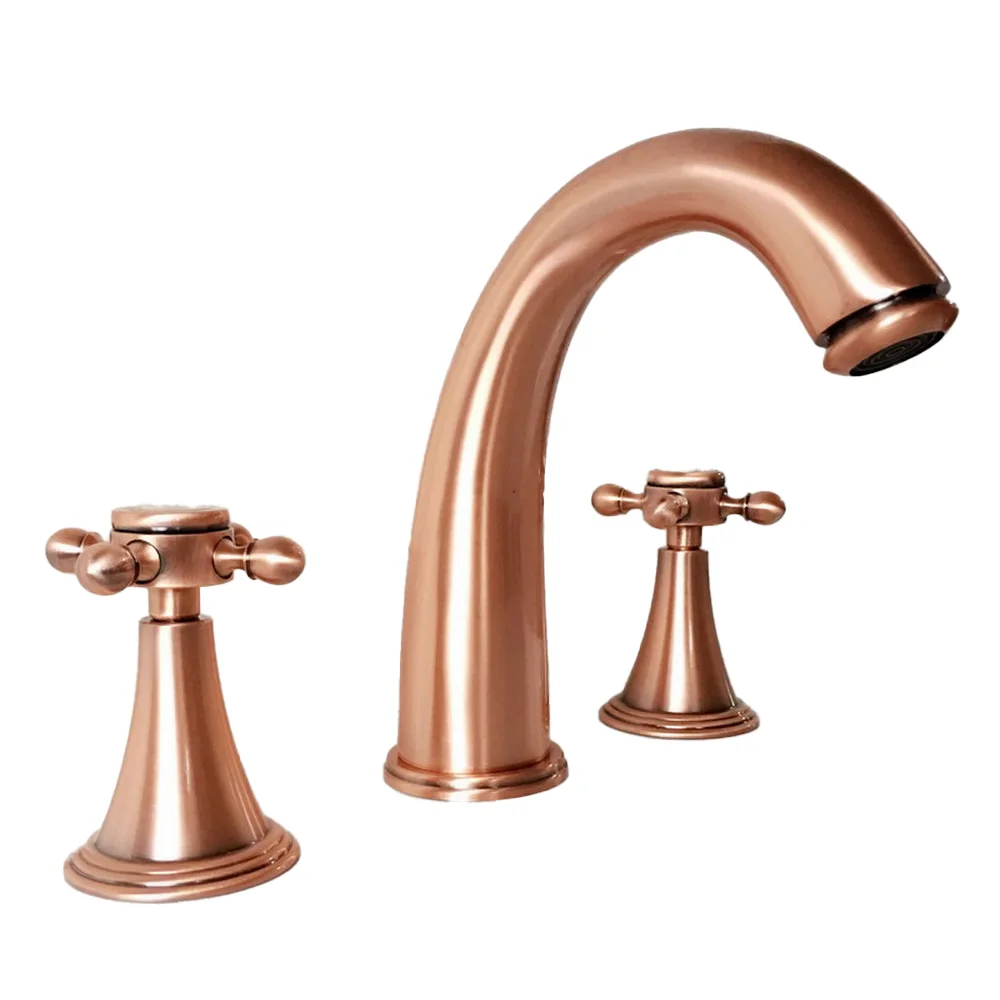 

Antique Red Copper Double Handle Basin Sink Faucet Hot and Cold Water Mixer 3 Hole Bathroom Faucet trg038