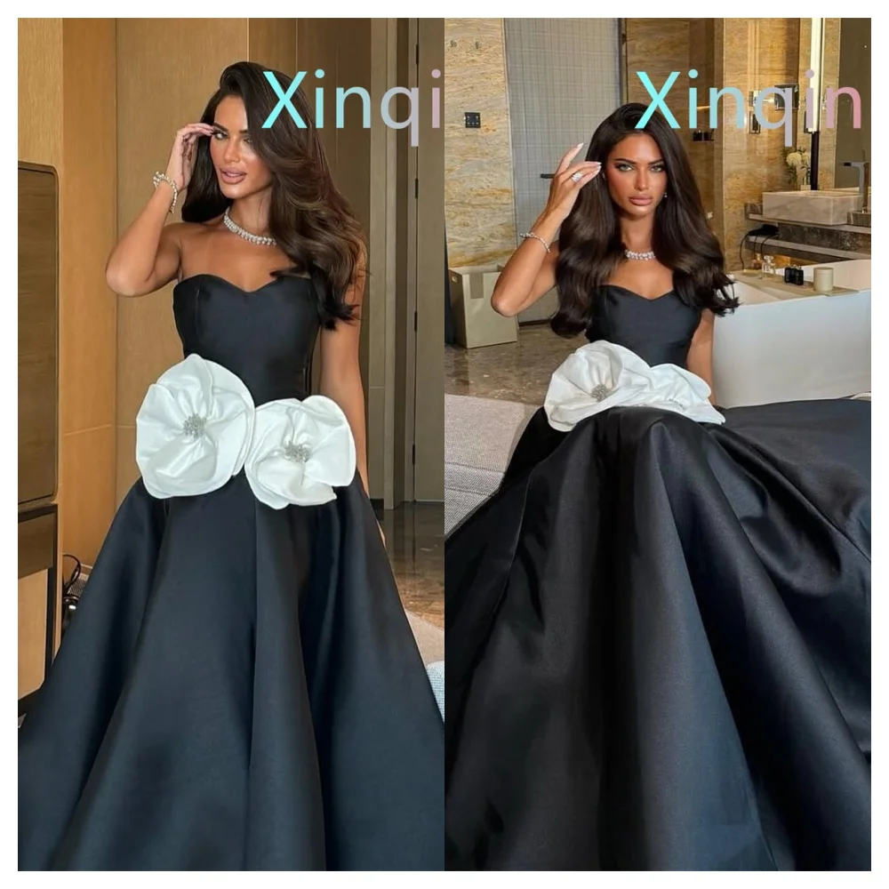 Robe de soirée en Satin noir, personnalisée, sans bretelles, sans manches, à la mode, robe de bal de haute qualité, ligne a, robes de célébrité