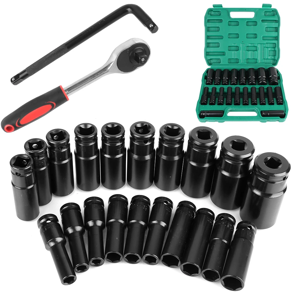 

Ratchet Torque Socket 14Pcs Length Extender 1/2Inch Drive Hexagonal Socket Set Removal Tools Car Repair Tools
