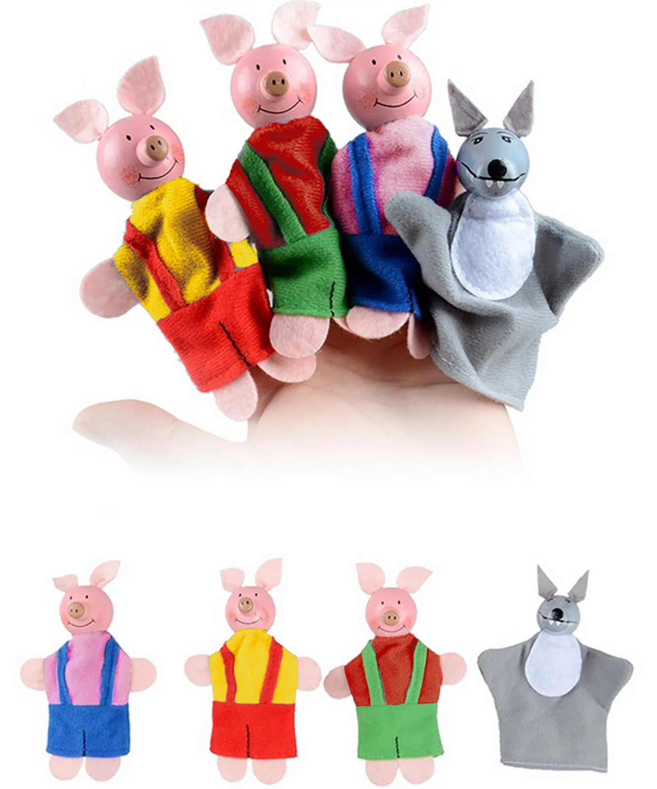 Marionnettes à main en peluche pour enfants, 3 petits cochons et loup, raconter des histoires, jouets pour enfants, cadeaux de haute qualité, gadgets, 1 ensemble