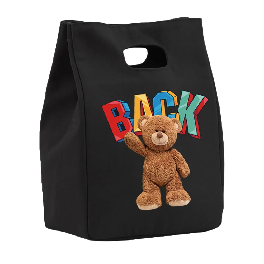 Insulated Lunch Bag for Women's Kids Cooler Bag Portable Canvas Bento Tote Thermal School Picnic Storage Pouch Bear Pattern