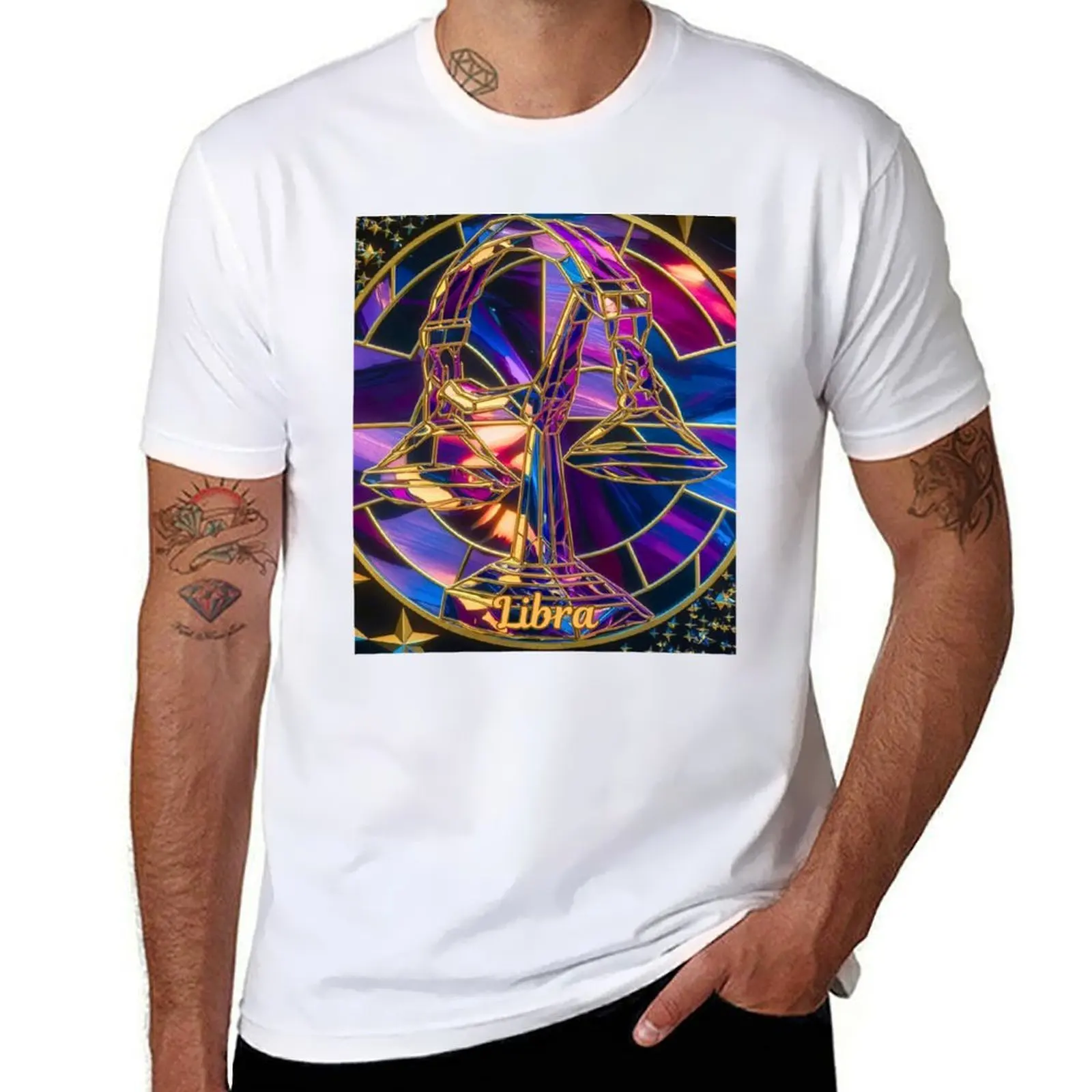 

Libra Zodiac, stained glass T-Shirt t shirts for man graphic vintage t shirts for man pack cotton T-Shirt