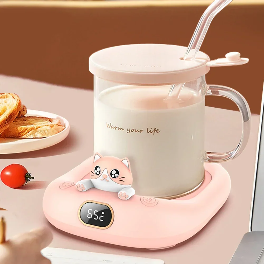 Forma de gato inteligente termostática placa quente milktea almofada de aquecimento de água 4 velocidades mini portátil copo mais quente caneca de café aquecimento coaster