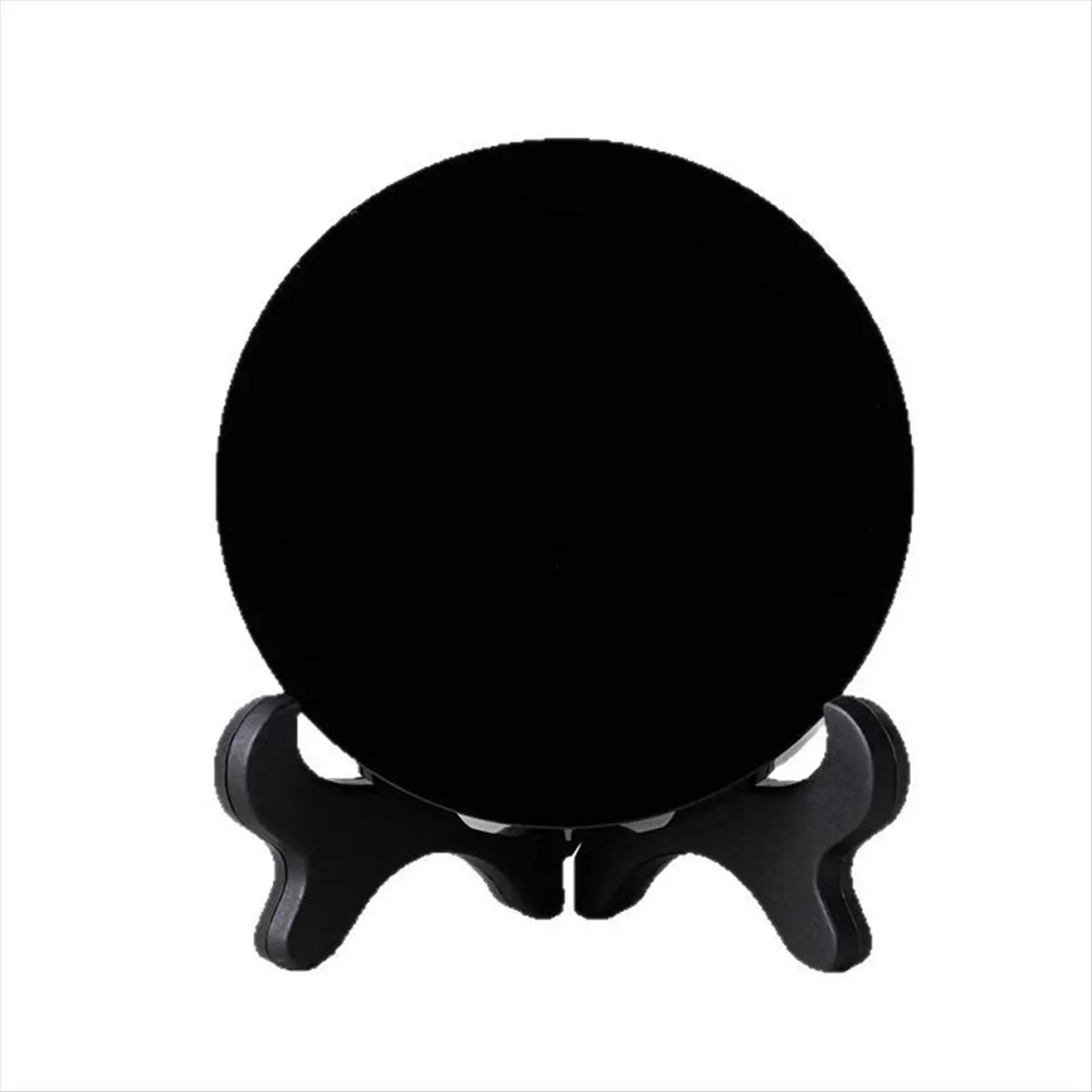 New High Quality Natural Black Obsidian Scrying Mirror Healing Crystals Stone Round Plate Mirror Home Decor with Shelf