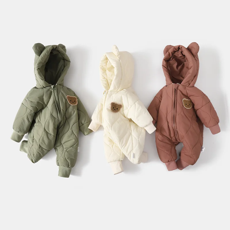 

Newborn Baby Clothing Rompers Winter Thickened Warm Boys Girls Baby Cartoon Litter Bear Outwear Clothing Hooded