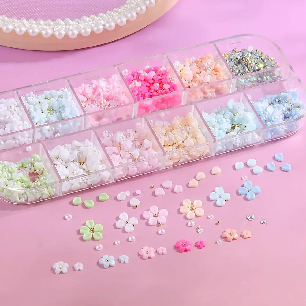 1箱 3Dレジン カラフルアクリル花びら ネイルアート ラインストーン ミックスゴールドパール キャビアビーズ ネイルチャーム アクリル花びら ネイルデコレーション