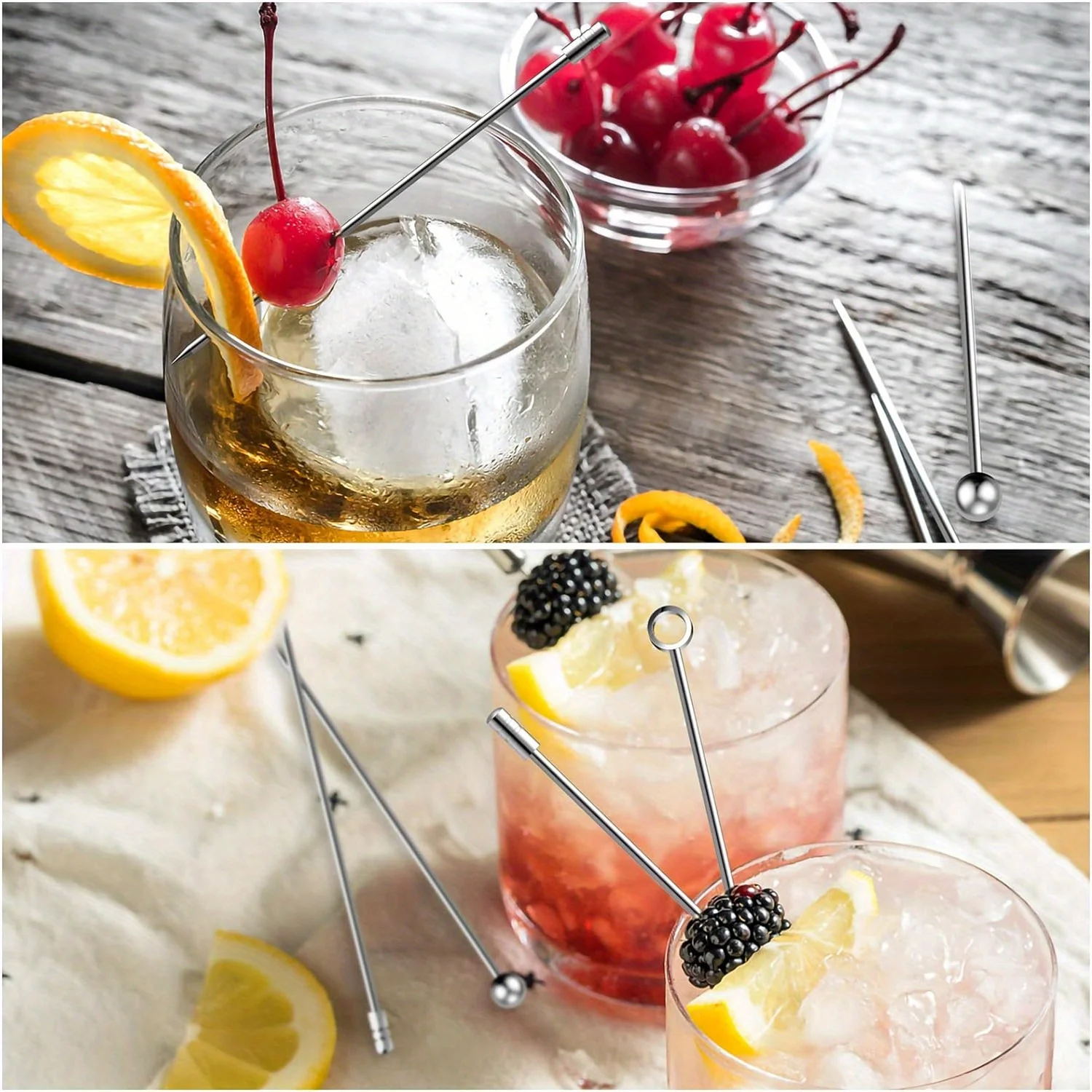 20Pcs/pack Stainless Steel Cocktail Picks, Cocktail Sticks, Cocktail Skewers, Reusable Metal Cocktail Stick, Olives Appetizers