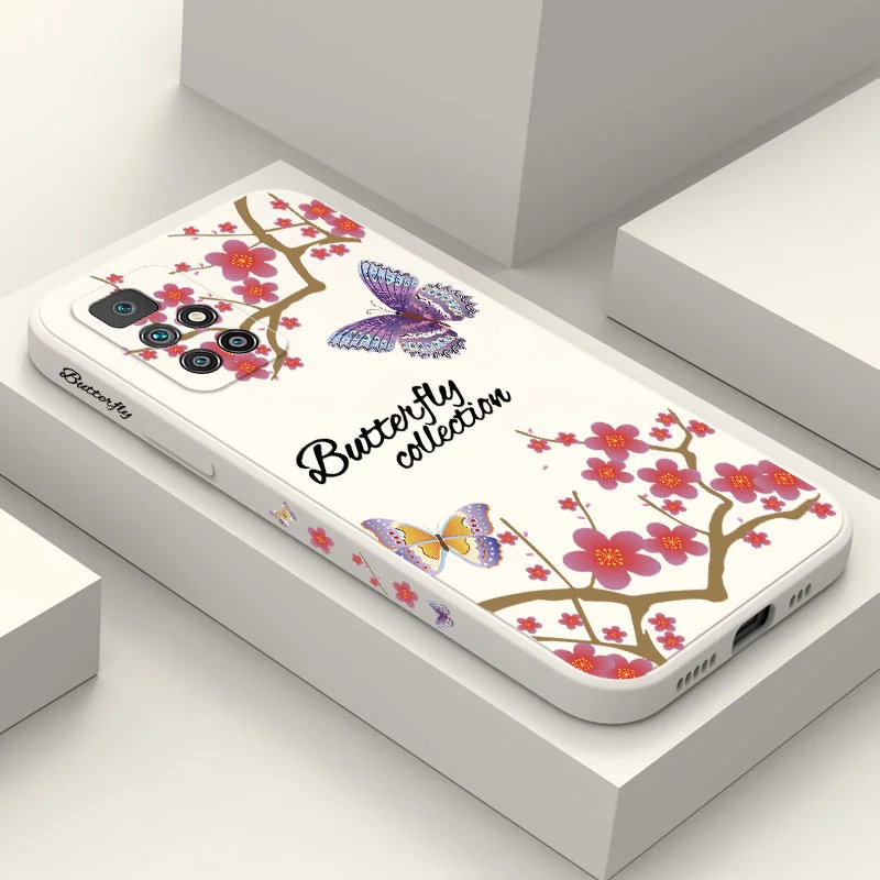 Branch Butterfly Phone Case For Xiaomi Redmi 12C 10 10C 10A 9 9T 9A A1 Pro Plus 4G 5G Liquid Silicone Cover