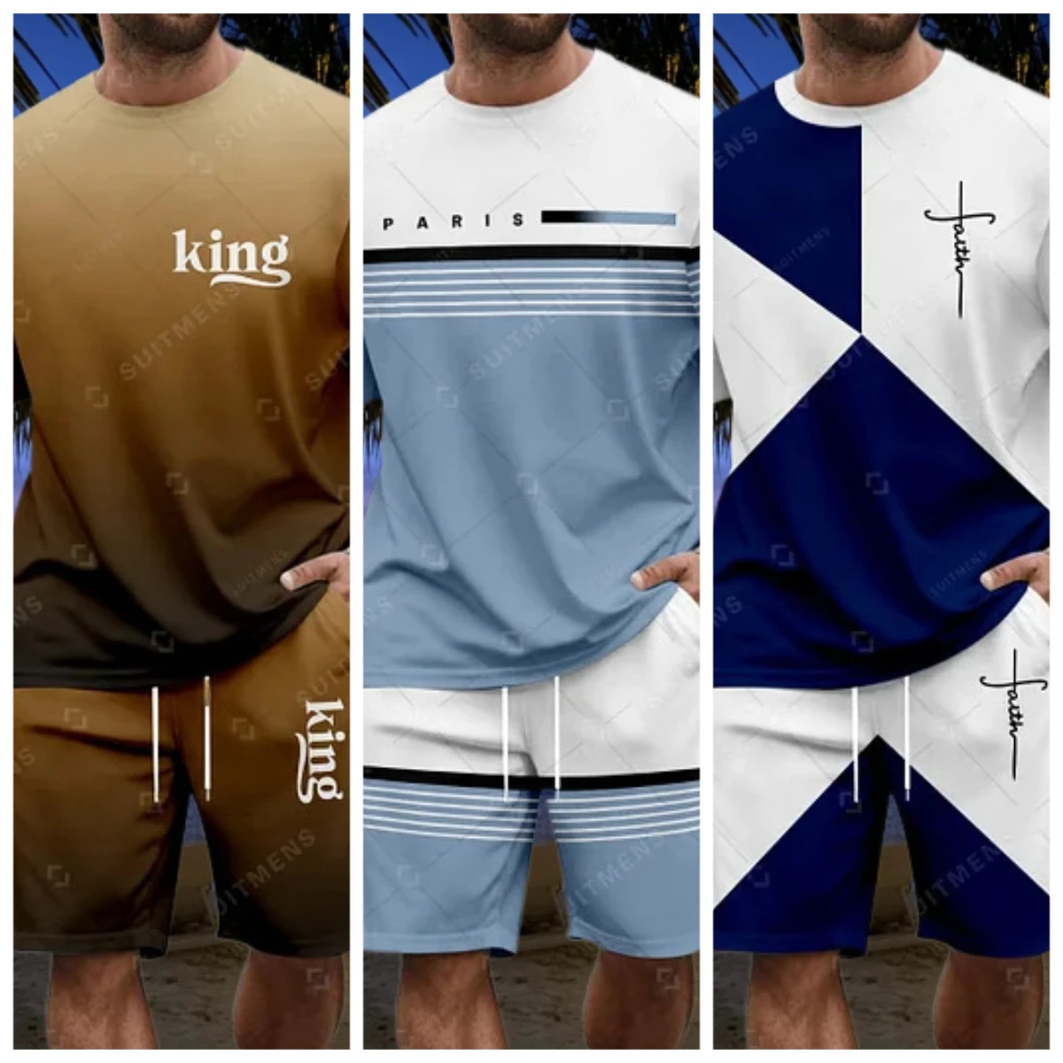 

2025 Latest Hot T-shirt Set 3D Vacation Style Trendy Various Elements Fashionable Street Men's Set Summer Top Shorts Breathable