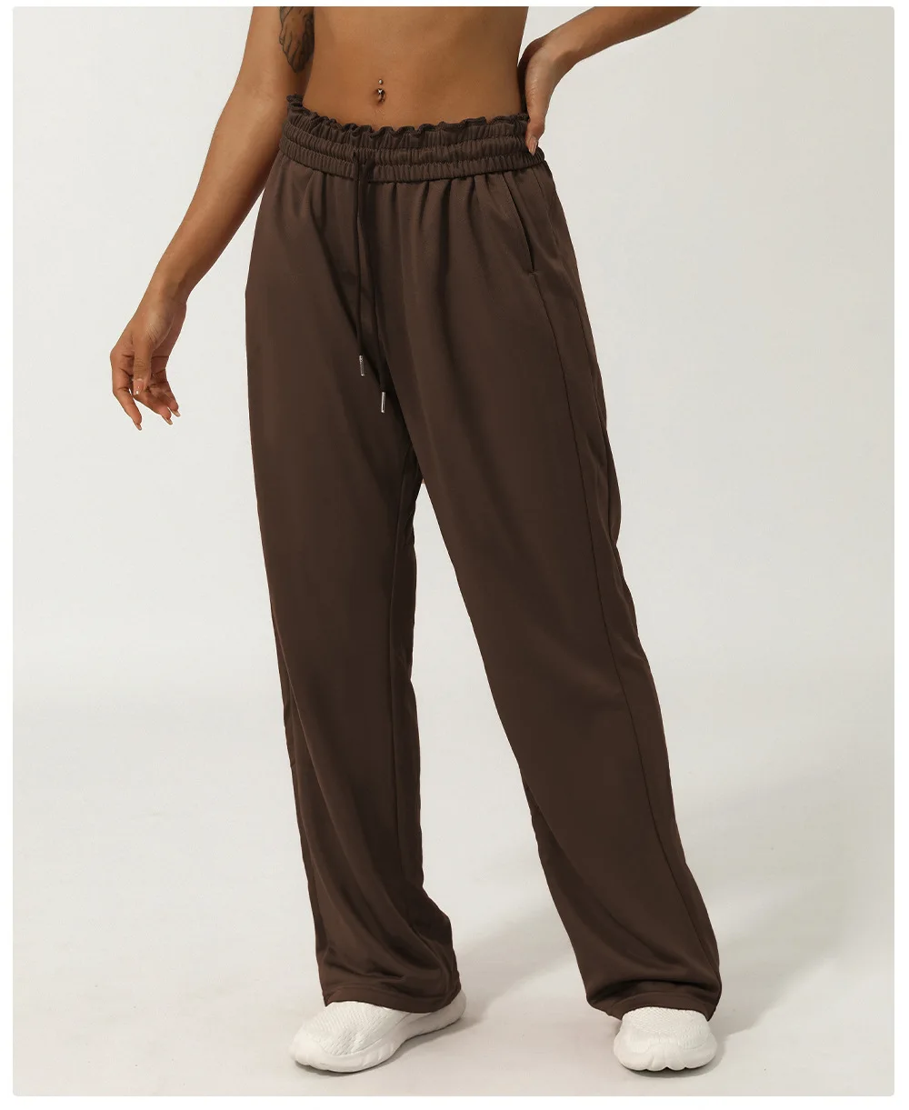 Frauen einfarbige Jogging hose Kordel zug Taillen tasche laufen Yoga hosen lose weites Bein lässige Sport hose Trainings kleidung – Detail 12