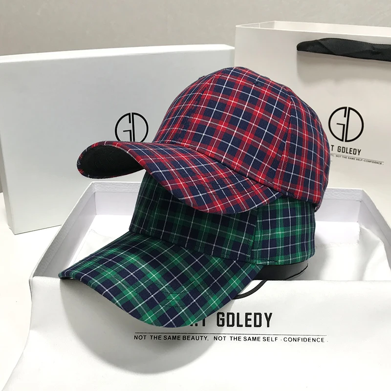 Men's Red Plaid Cap Classic 6 Panel Baseball Caps Adjustable Dad Hat Fashion Versatile Ladies Yellow Green Outdoor Outing Visor