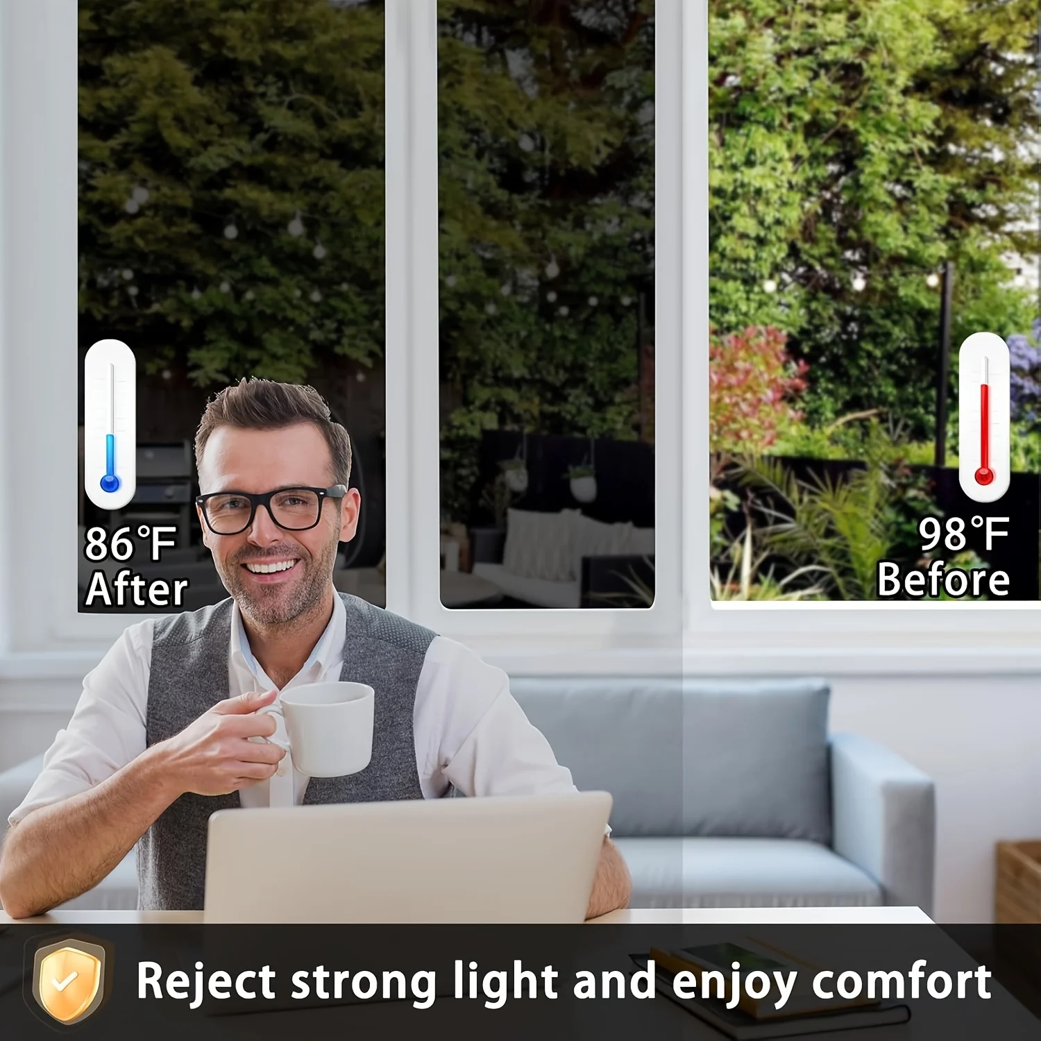 One Way Mirror Window Film Roll Black Static Cling Heat Block UV Block Glare Reduction for Home Office Door Window