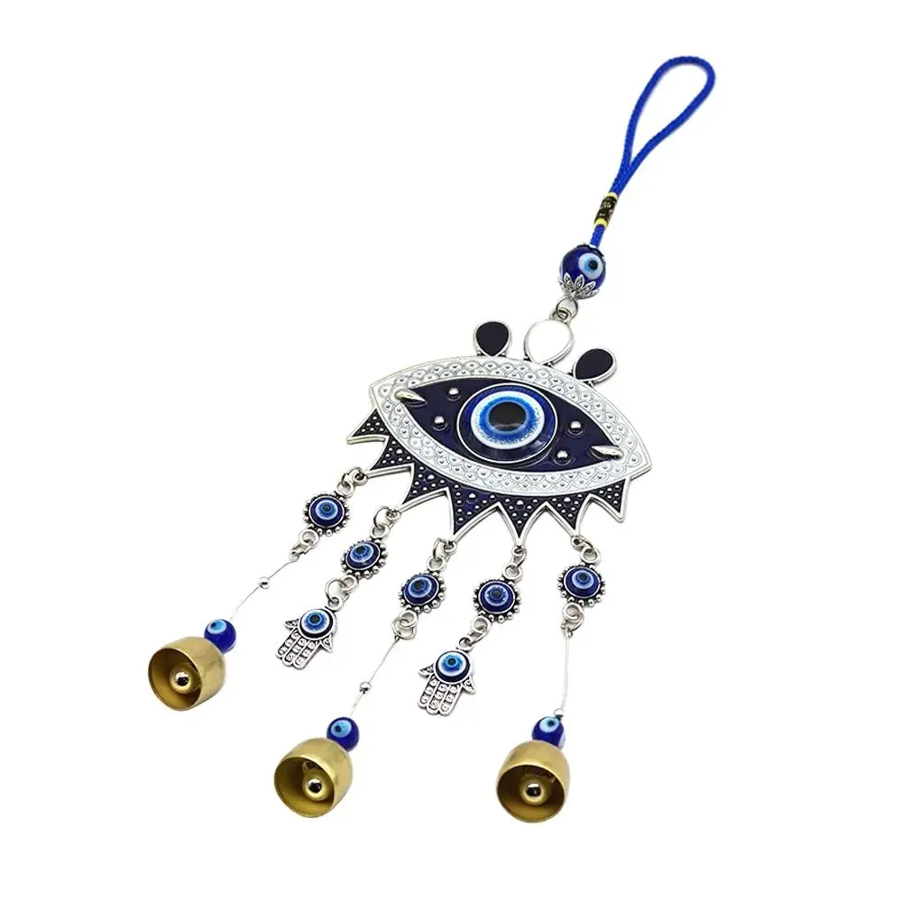 

Lucky Alloy Eye Bell Charm Fatima Hand Turkish Blue Eye Pendant Jewelry for Car Key Chain Rearview Mirror Hanging Decoration 1pc