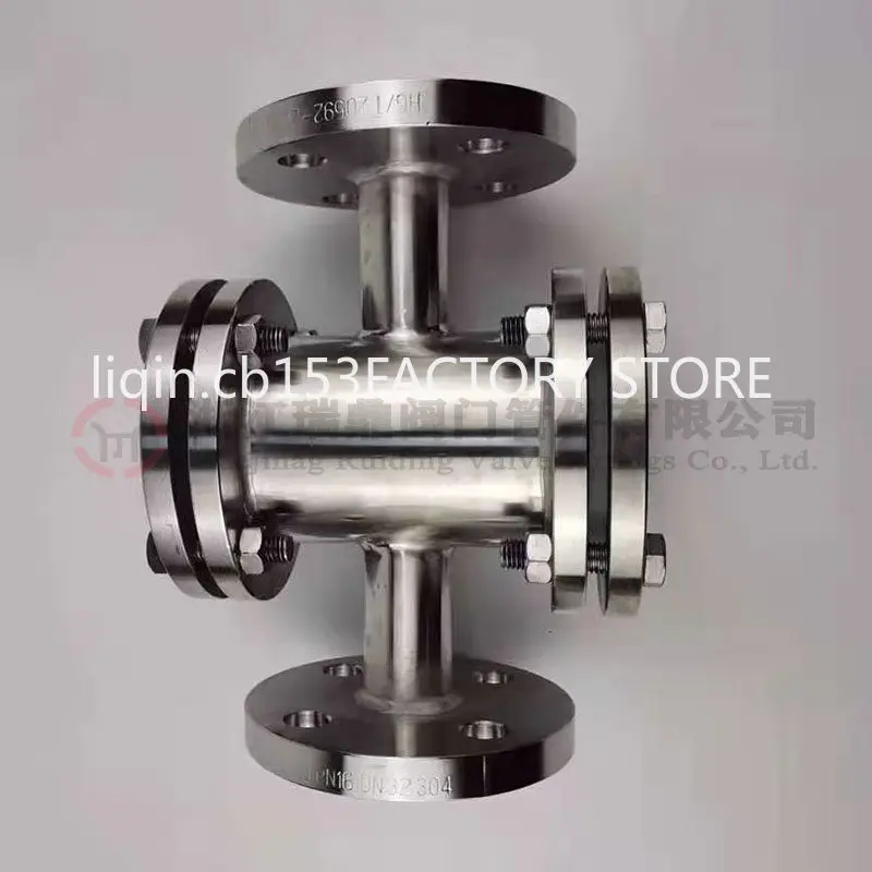 304 flanged glass sight glass pipe carbon steel four-way cross type double window through water flow indicator
