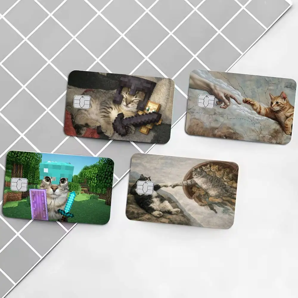 Popular Funny Meme Cat Card Sticker, Viral Glowing Eyes Lightning Kitty Bank Card Sticker Decoration
