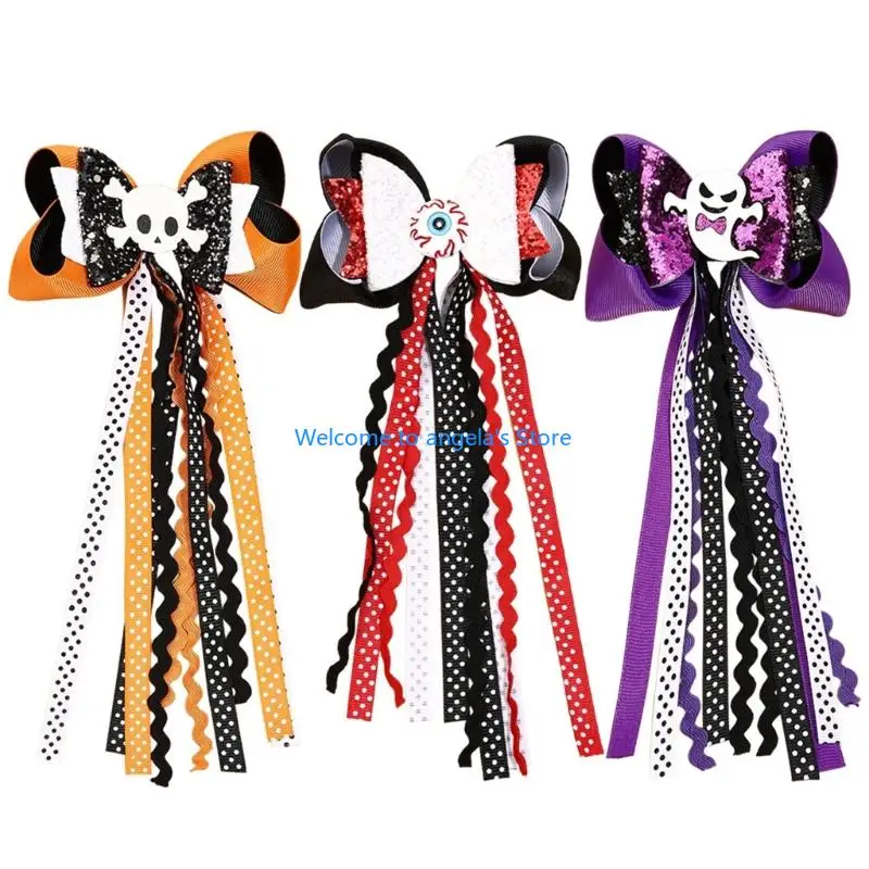 

X4YC Glitter Hair Bows Halloween Cosplay Costume Hair Accessories Long Tail Hair Barrettes Ribbon Bows Hair Clips for Women