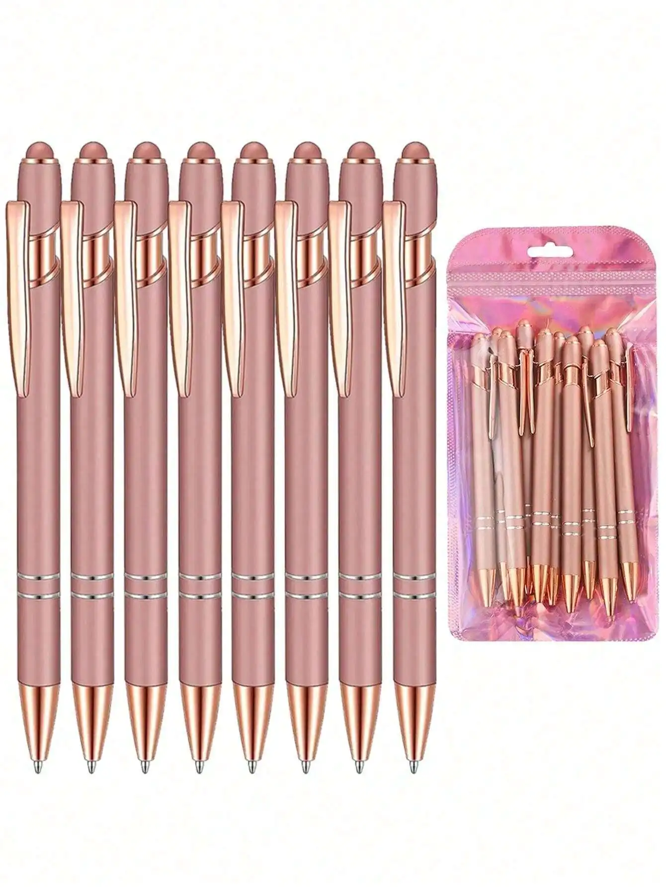 2/4/8/12 Piece 2-in-1 Rose Gold Metal Stylus Ballpoint Pen with 1.0mm Black Mine for Touchscreen Devices