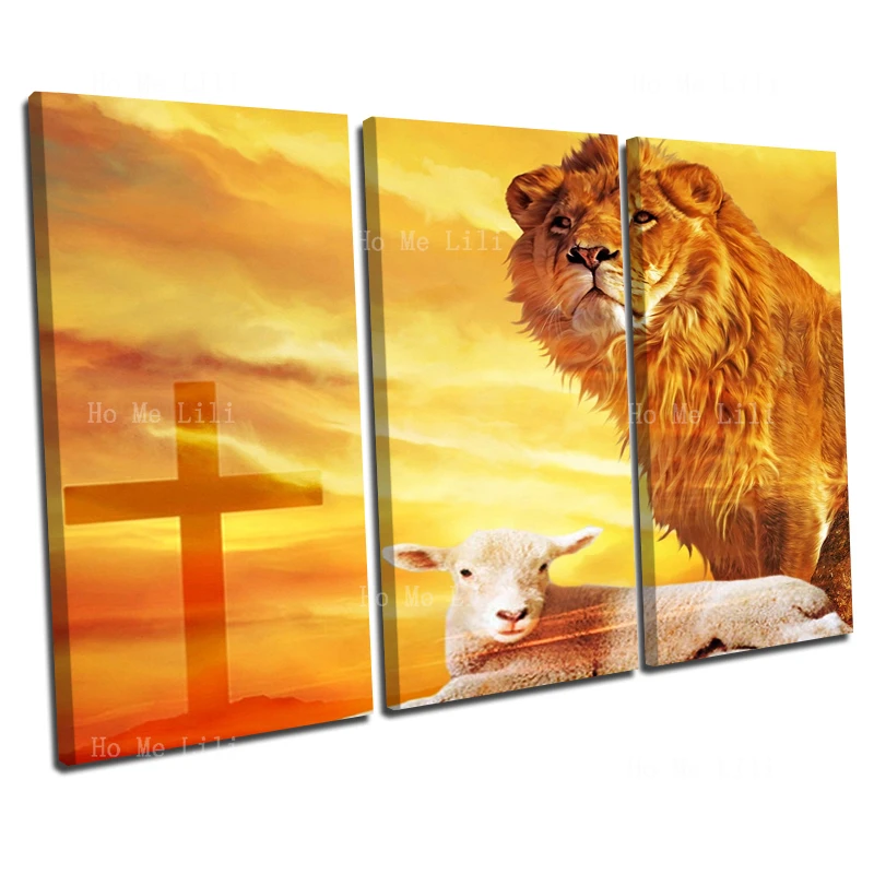 The Lion Of Judah Is The Sheep And The King Of Beasts Triplet Combination Art Decorative Painting