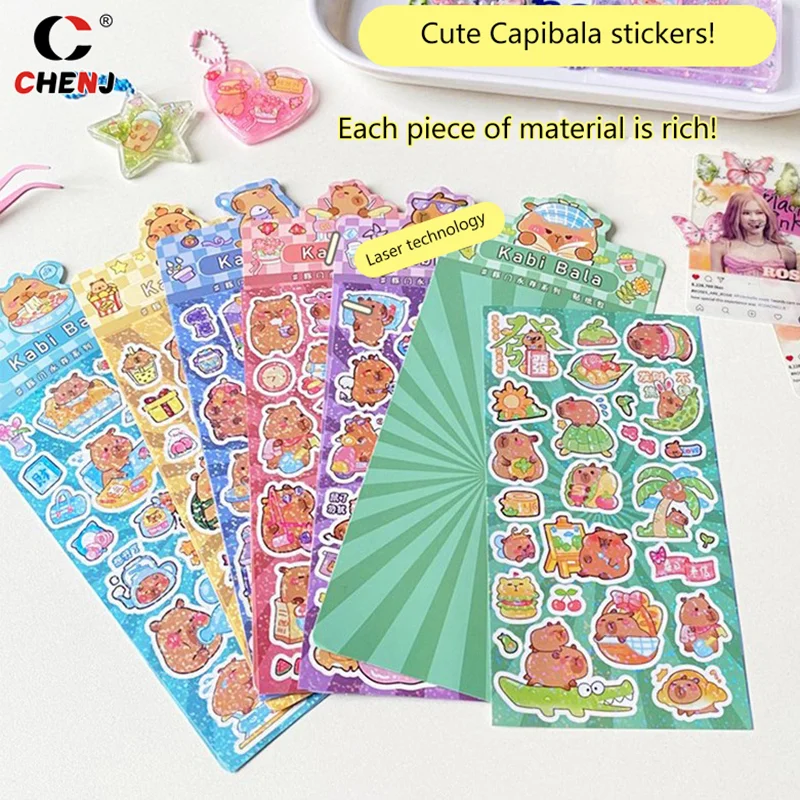 Kawaii Capybara Stickers Cartoon Waterproof Removable Sticker Glitter Stickers Pocket Decoration Sticker Hand Account Decorate