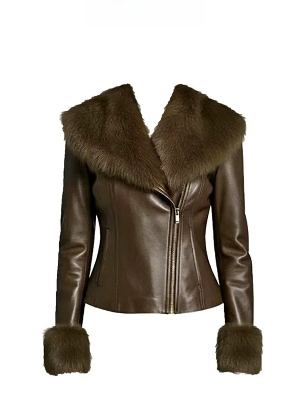 

Women's Thiened PU Leather Jaet ort Coat Waist-Cinching ort Slimming Fur Outerwear Winter Commute Regular Size