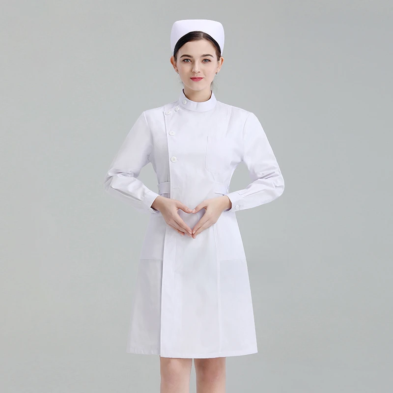 medical Uniforms Dress Robe White Women Nursing Scrubs Jacket Full Length SPA Beautician Veterinary Work Wear Uniform Doctor