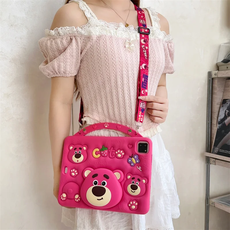 لباد اير ميني 2 3 4 5 6 10.9 برو 11 9 8 7th الفراولة الطفل حافظة لطيف ثلاثية الأبعاد الكرتون لوسو سيليكون اللوحي واقية #5