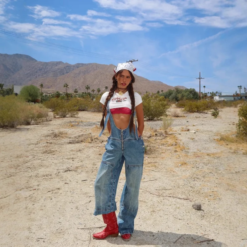 

American Street Style Washed Fashion Strap Pants Spring Autumn Straight Loose Hot Girl High Street Women'S Overalls