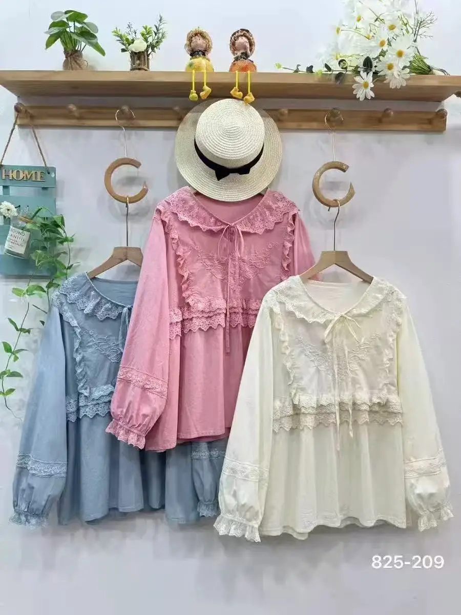 

Красивые и элегантные женские блузки, хлопковые розовые, синие, бежевые, кружевные лоскутные рубашки, блузки с длинными рукавами для женщин, топы больших размеров