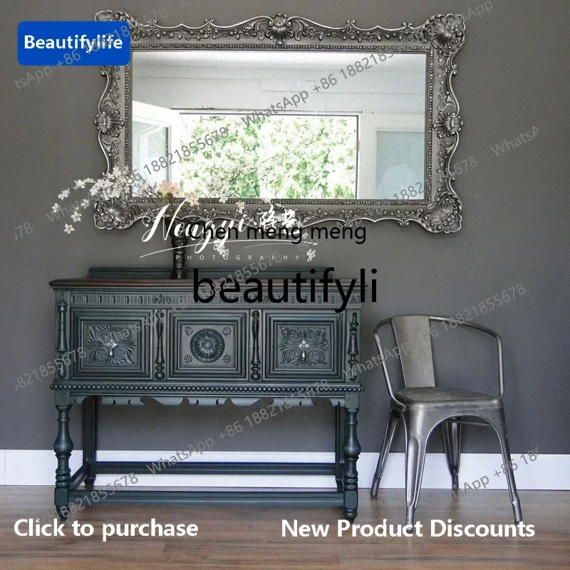 

cqy French solid wood carving flower entrance cabinet medieval living room dining side cabinet decorative cabinet customization