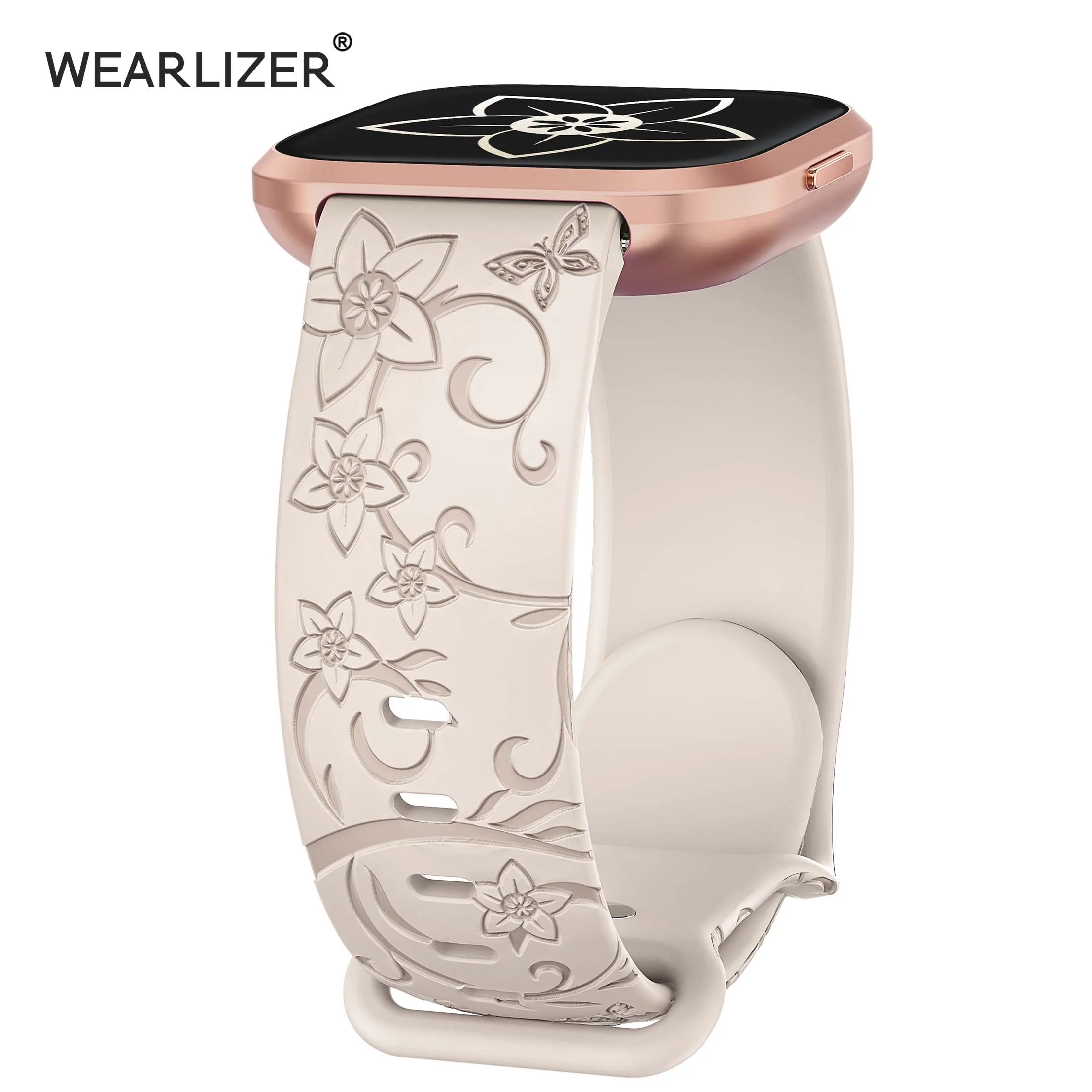 

Wearlizer Wildflowers Floral Engraved Band for Fitbit Versa 2/Versa/Versa Lite/Versa SE Silicone Cute Butterflies Strap women