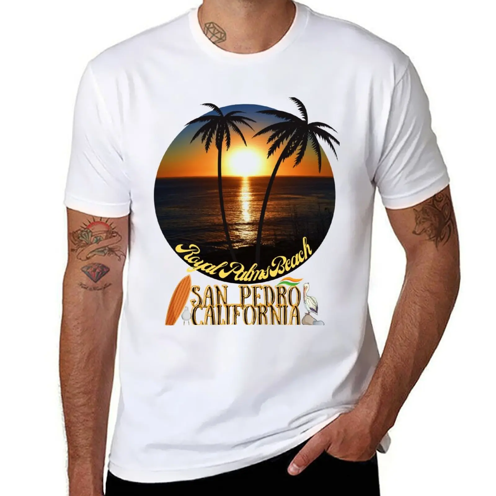 

San Pedro California Sunset Royal Palms Beach Black Merch T-Shirt t shirt custom print T-Shirt