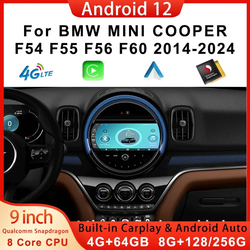 Qualcomm Android 12 Car Multimedia Player Navigation GPS Carplay Radio Screen For BMW MINI COOPER F54 F55 F56 F60 2014-2024 WiFi