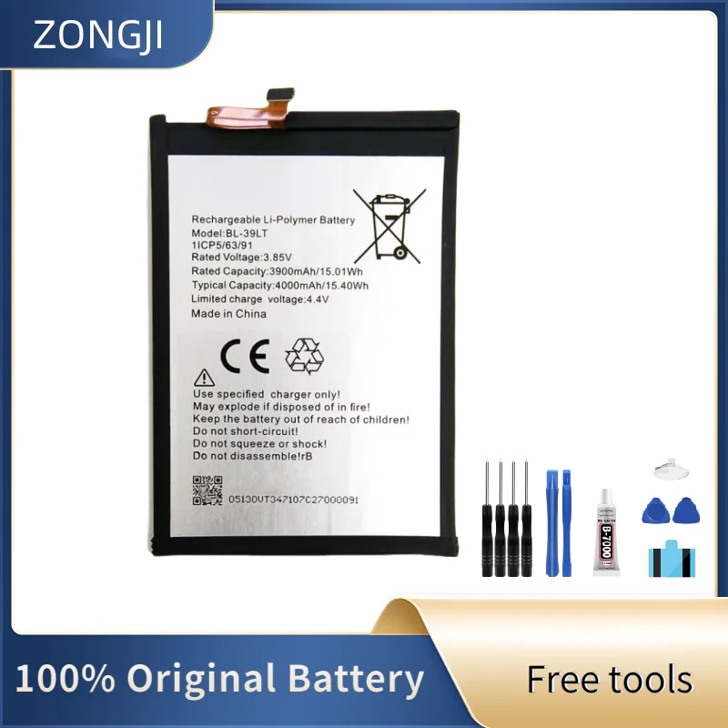 ZONGJI New Compatible Battery For Tecno/Camon 12/ KC8/CC7/CC6 (Camon 12 Air)/BB4J/ Spark 4 4000mAh BL-39LT Mobile Phone +Tool
