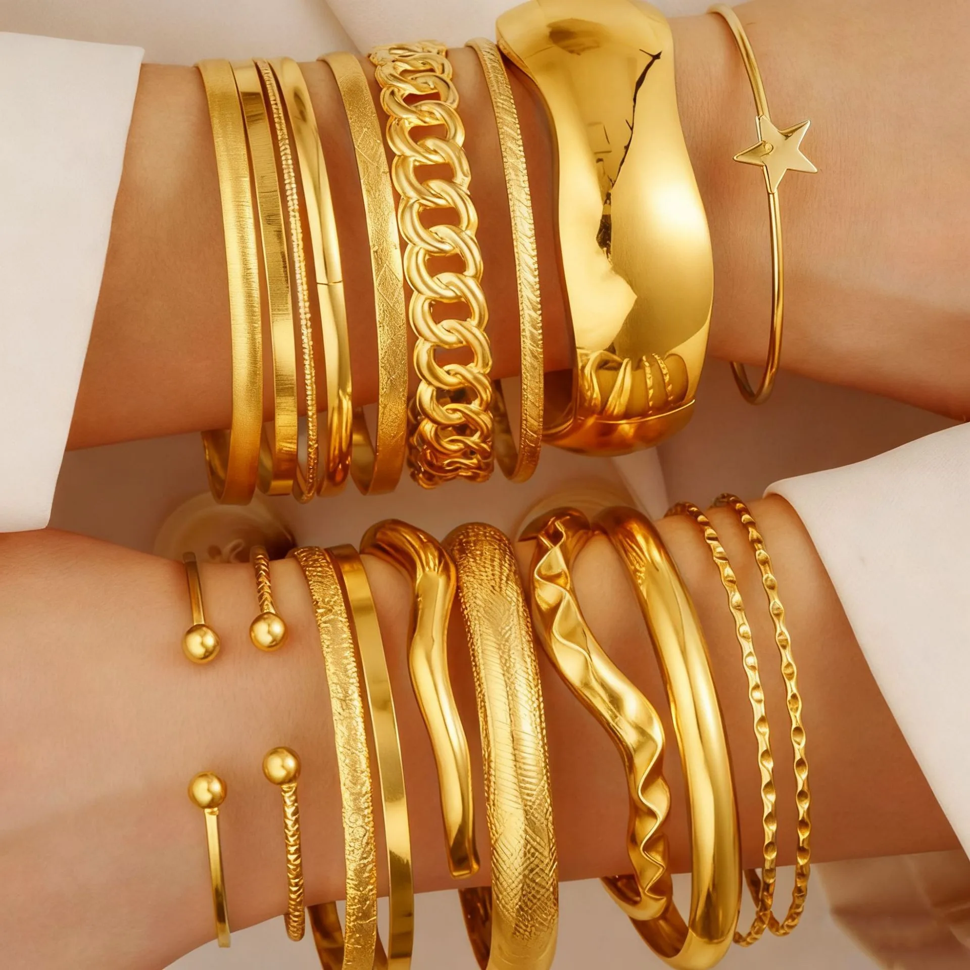 Creative Design Pentagram Bracelet 19 Piece Set Environmental Friendly Alloy Iron C-shaped Open Handpiece for Women