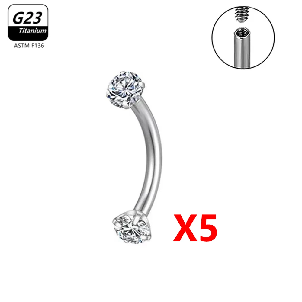 1/5/50pcs G23 Titanium ASTM-F136 Piercings Wenkbrauw zirkoon Oorbel Interne draad Wenkbrauw Lichaam Sieraden Groothandel - afbeelding 1