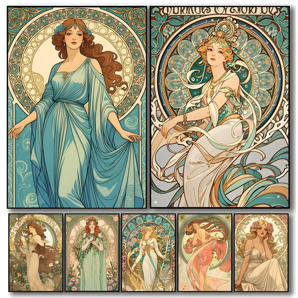 artist painting A‑Alphonse Maria Mucha Poster Trendy Aesthetic Wall Art Poster for Dorm Room Bedroom Decor
