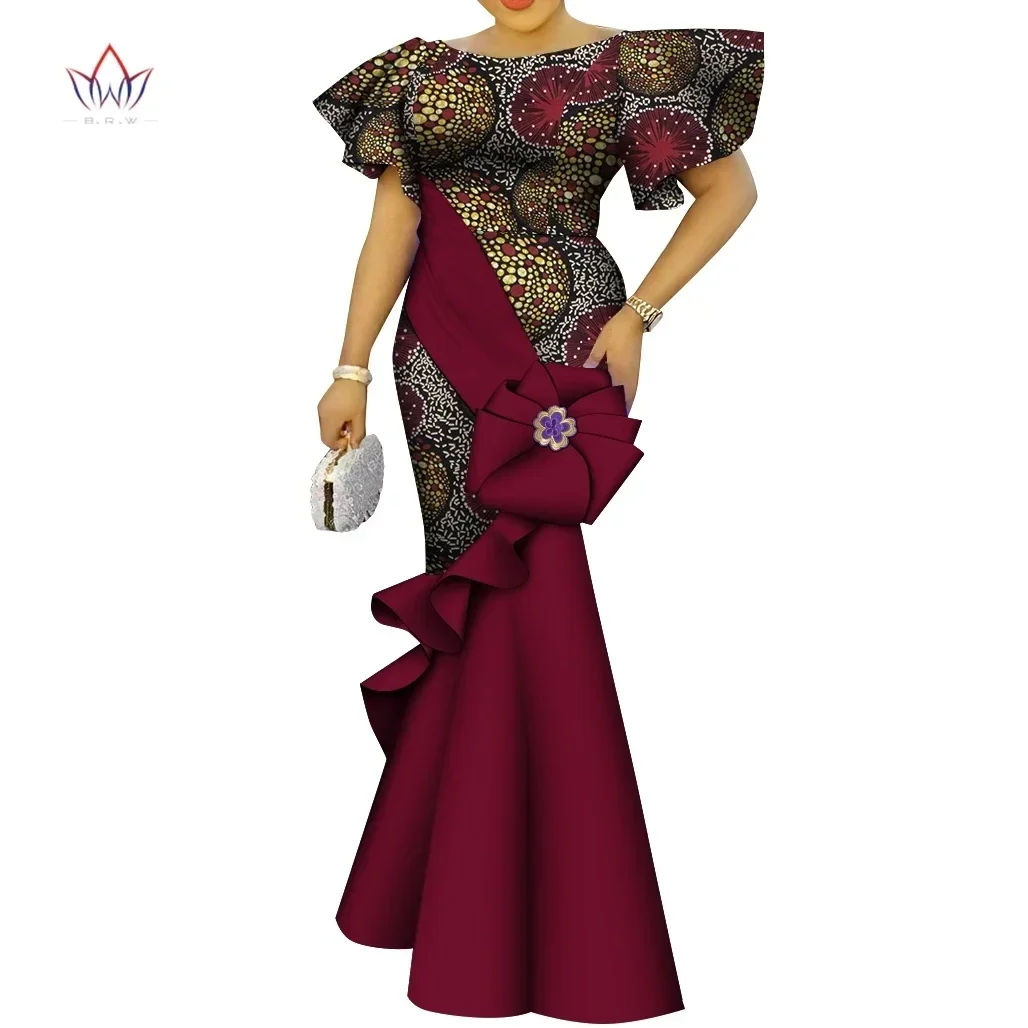African Women\'s Dress Elegant Ladies Evening Gowns Ankara Long Robes Flower Dresses Vestidos Church Dresses for Women WY9498