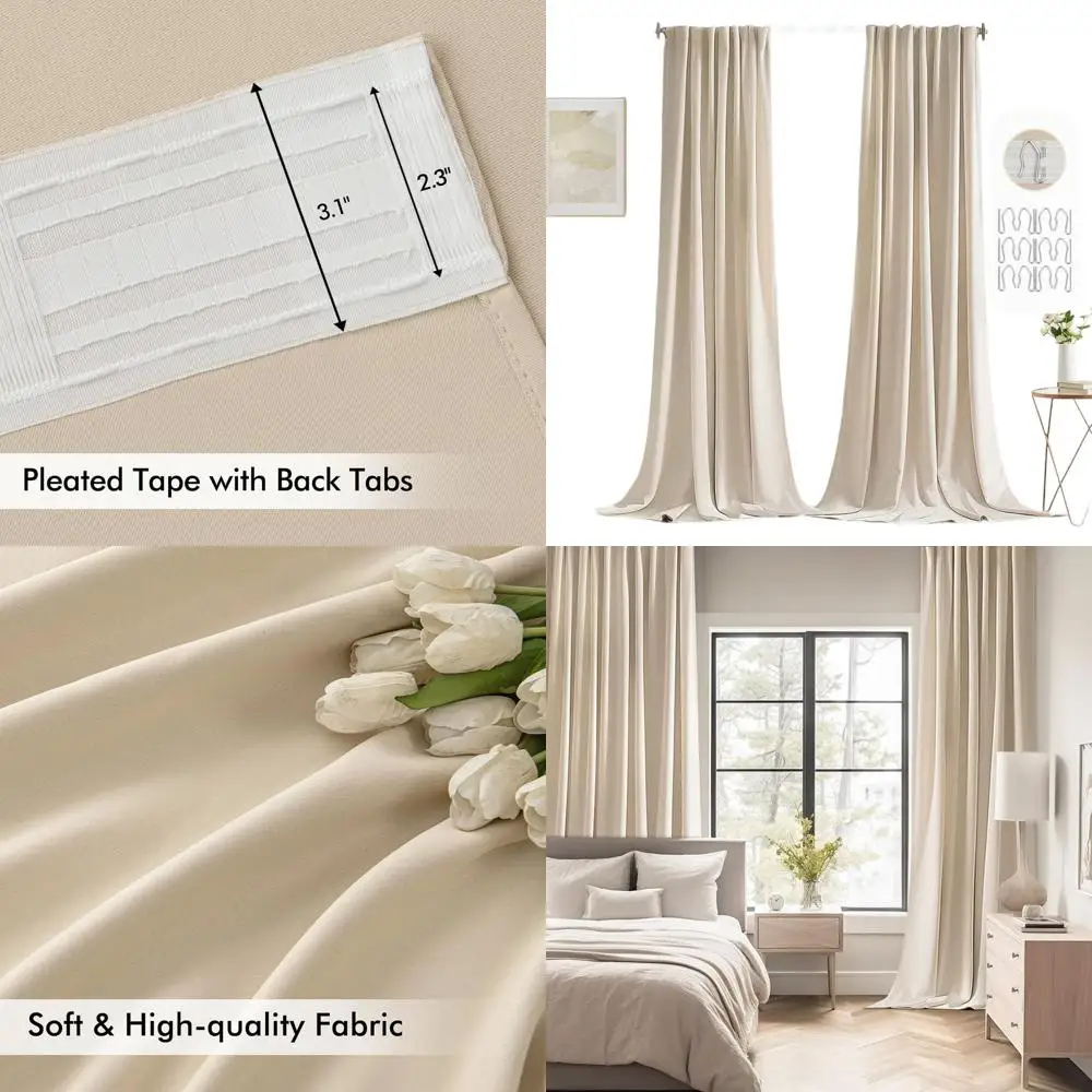 

Cream Beige Back Tab Light Blocking Curtains 132 Inch Length 2 Panels Set for Living Room Bedroom Privacy, Rod Pocket/Pinch Plea
