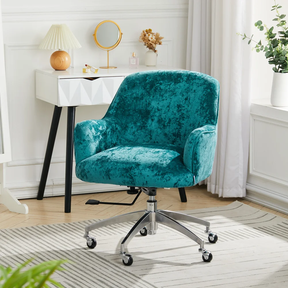 Ice Velvet Adjustable Swivel Office Chair, Light Cyan