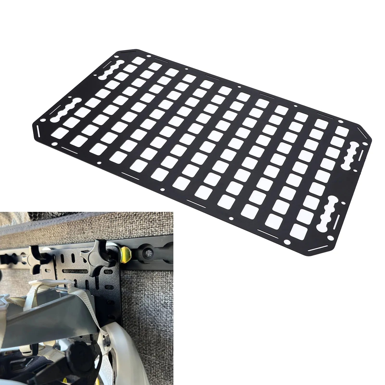 

Truck Bed Molle Panel 635x388x2mm Aluminum Multifunctional L Track Cargo Storage Tool Rack for Cars SUVs Pickup RVs