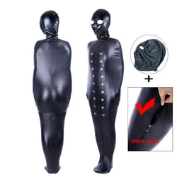 PU Leather Full Body Harness Bag Legs Restraints Mummy Costume Erotic Sleeping Mermaid Arm Binder Role Play Head Hood Sex Toys