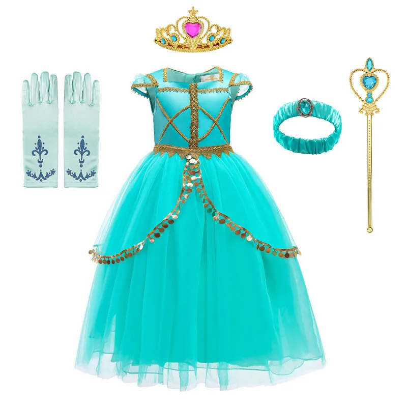 

Girls Arabian Princess Costume Jasmine Dress for Carnival Children Aladdin Lamp Fancy Outfit Kids Halloween Birthday Party Dress